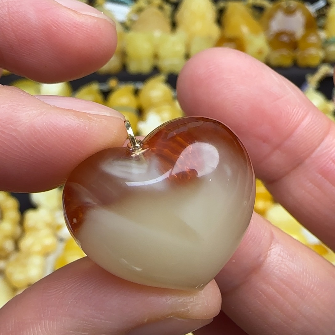 蜜蜡吊坠(赠链)18K金镶嵌 18k金镶嵌蜜蜡爱心吊坠