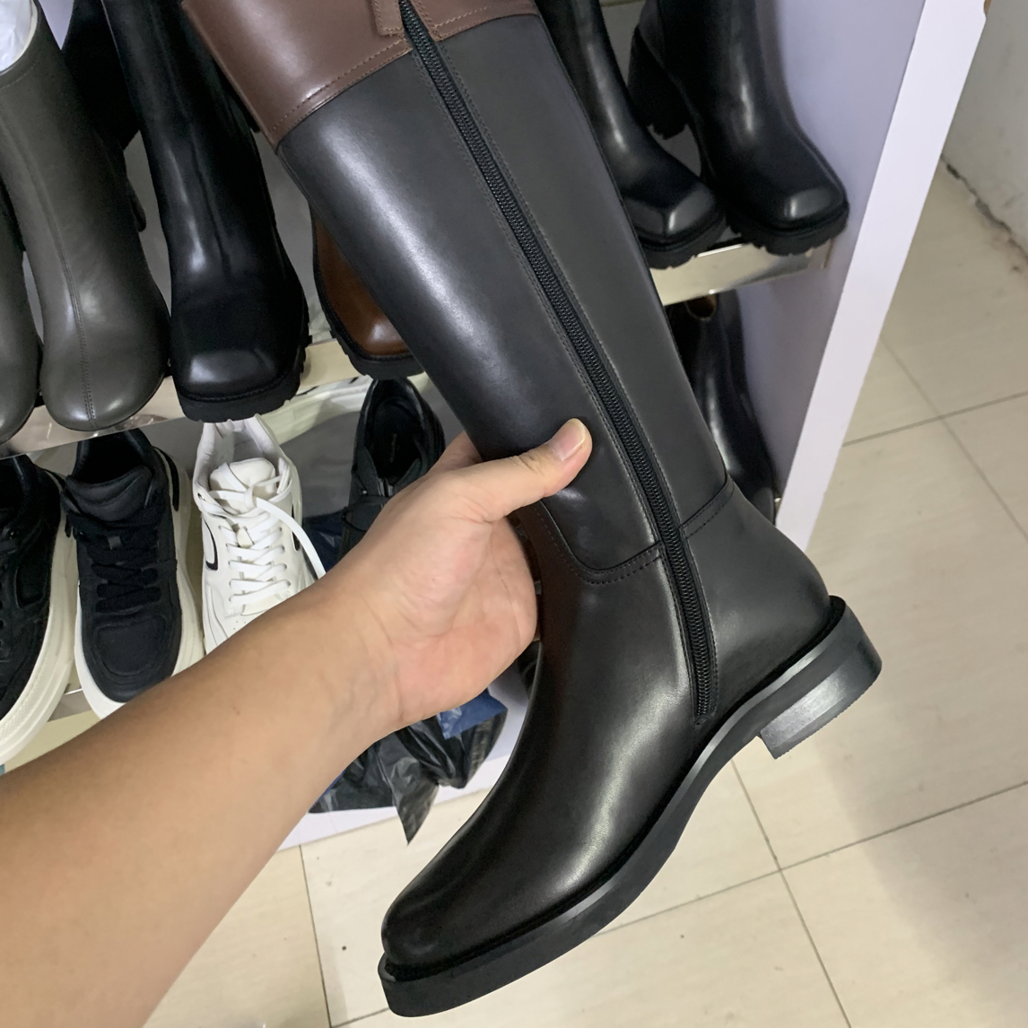 时装靴秋冬厚底女鞋高筒靴时尚骑士圆头长筒过膝加绒
