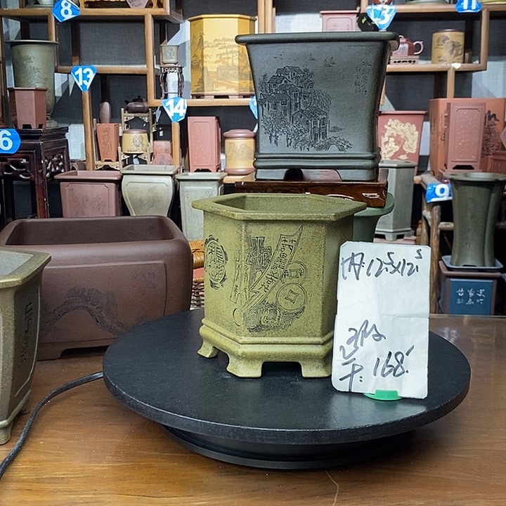 花盆紫砂鲨皮青微瑕