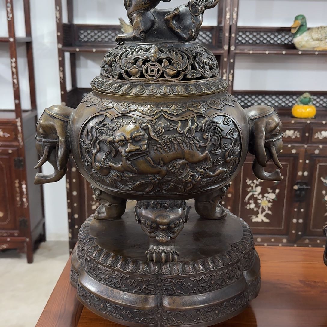 用***6黄铜复古装饰摆件铜熏炉高53厘米