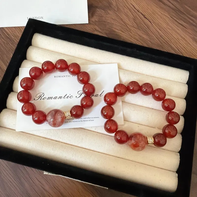 X2475红玛瑙红胶花手链高端轻奢手串多样性发一