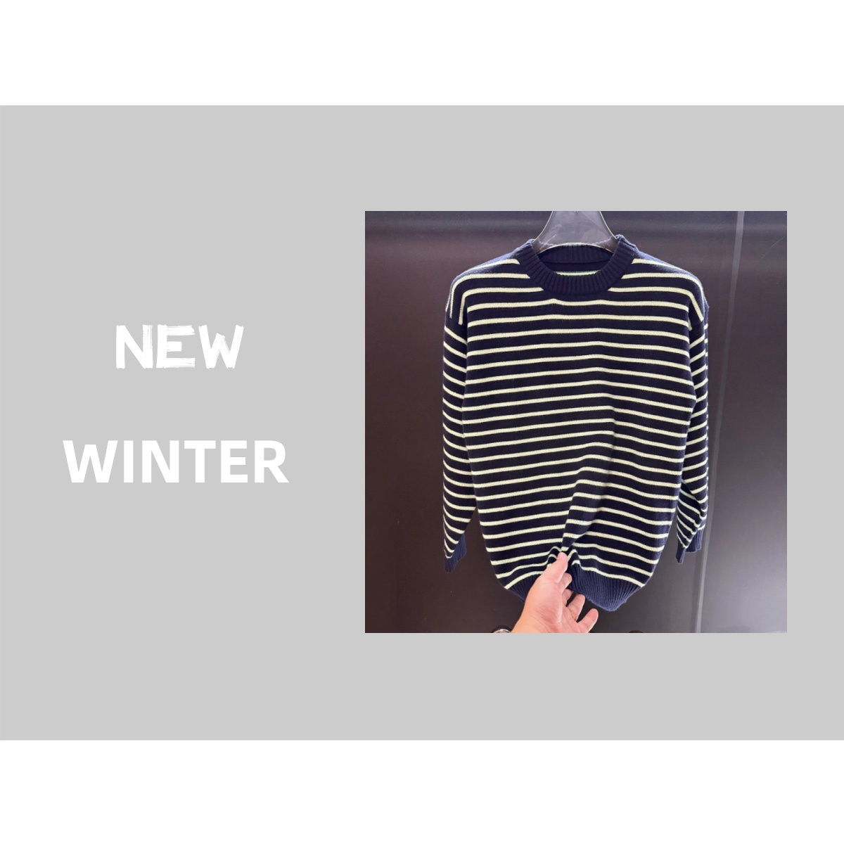 VOUTION（MN7706）25秋冬圆领撞色条纹休闲百搭毛衣