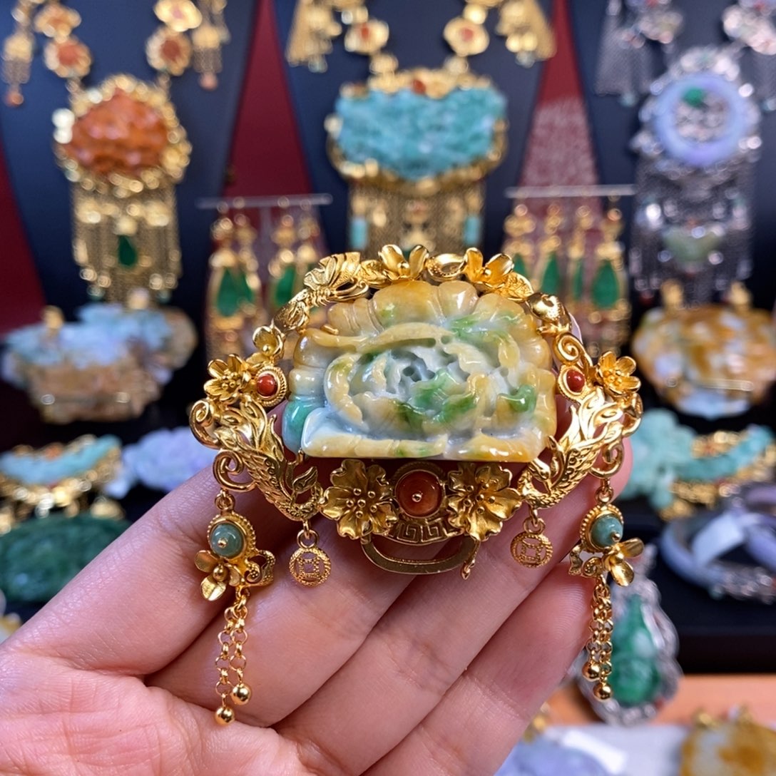 翡翠颈饰银S925镀金镶嵌万能扣头 炸价