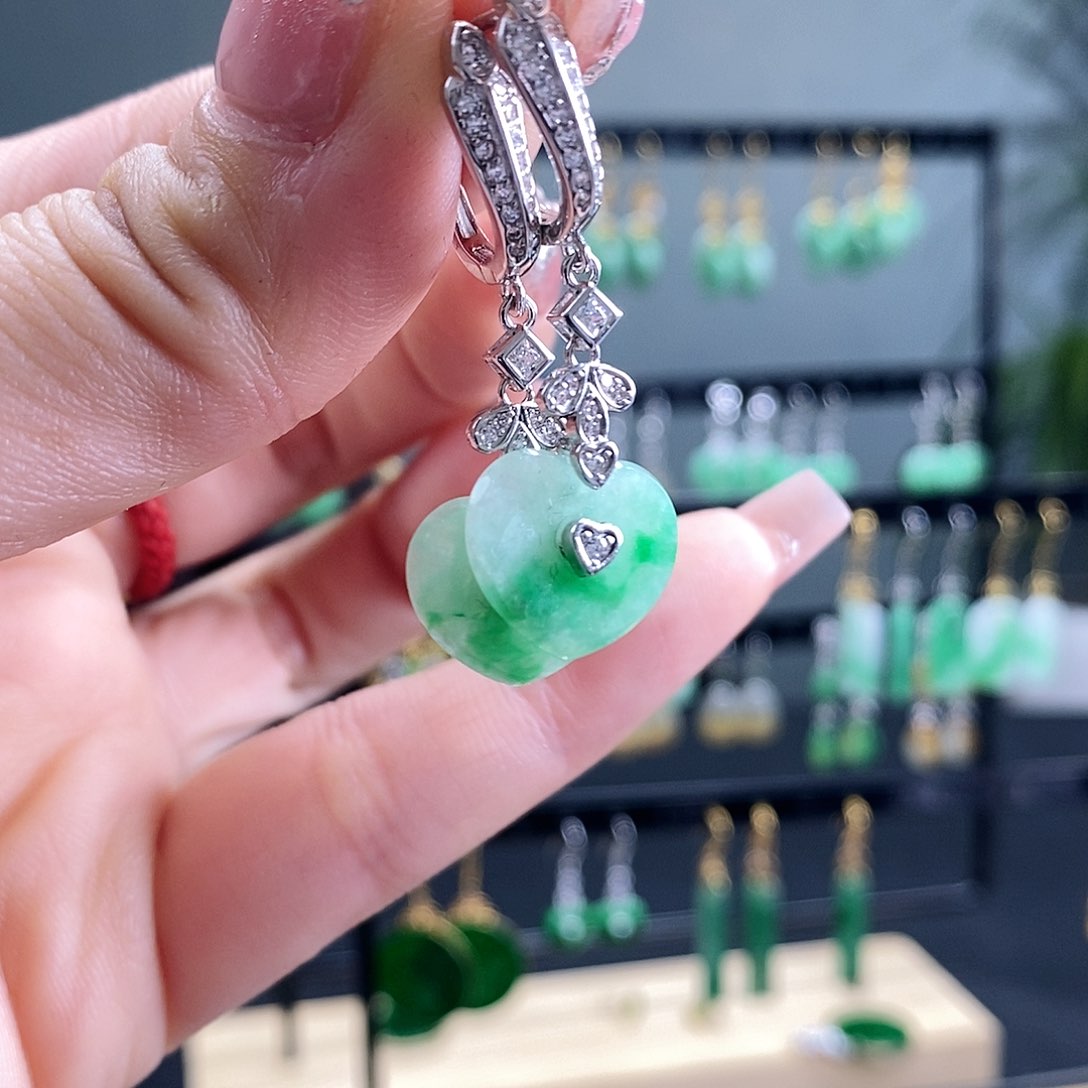 翡翠耳饰银S925镶嵌翡翠