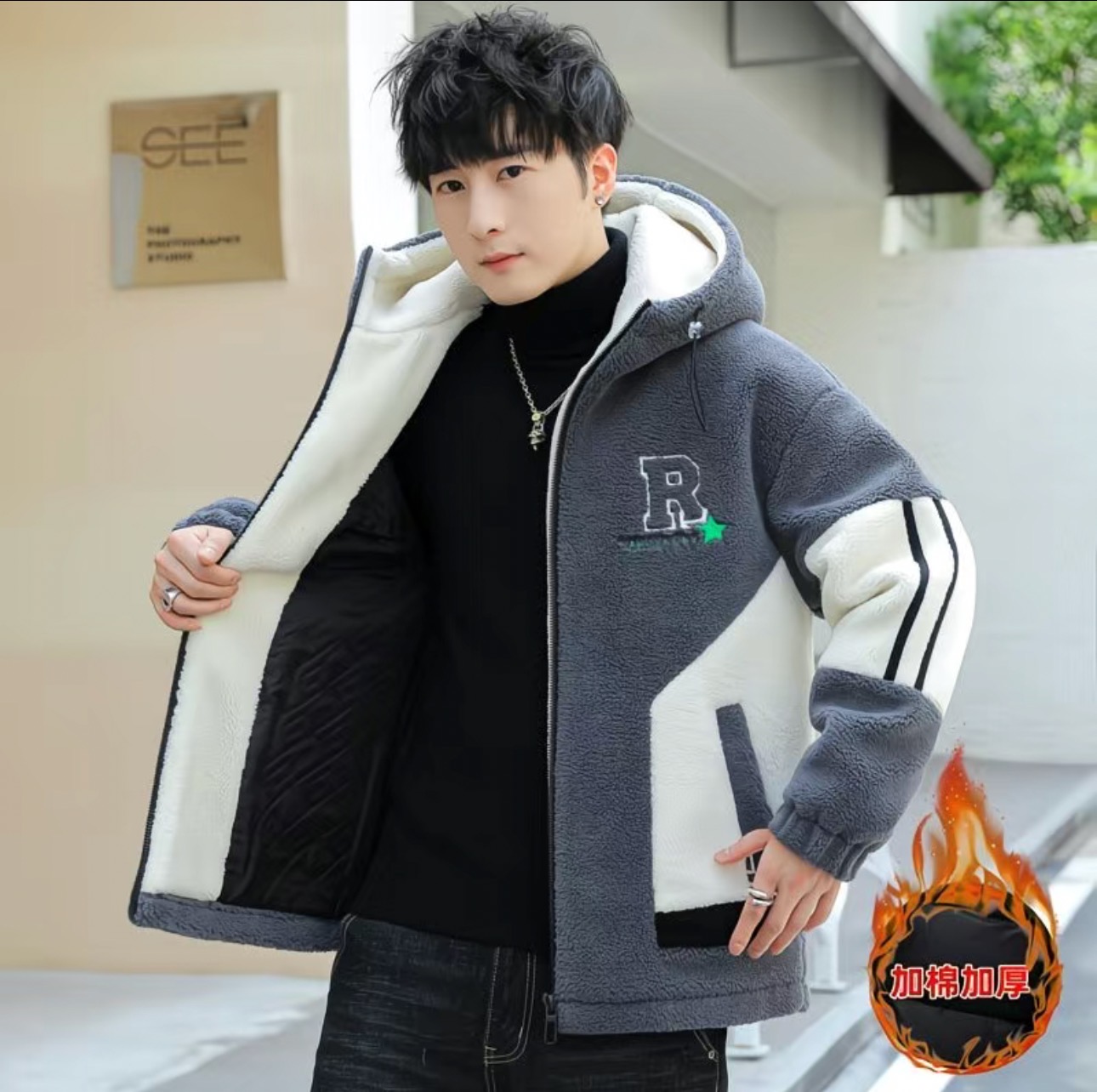 1617款颗粒绒棉衣加厚棉服