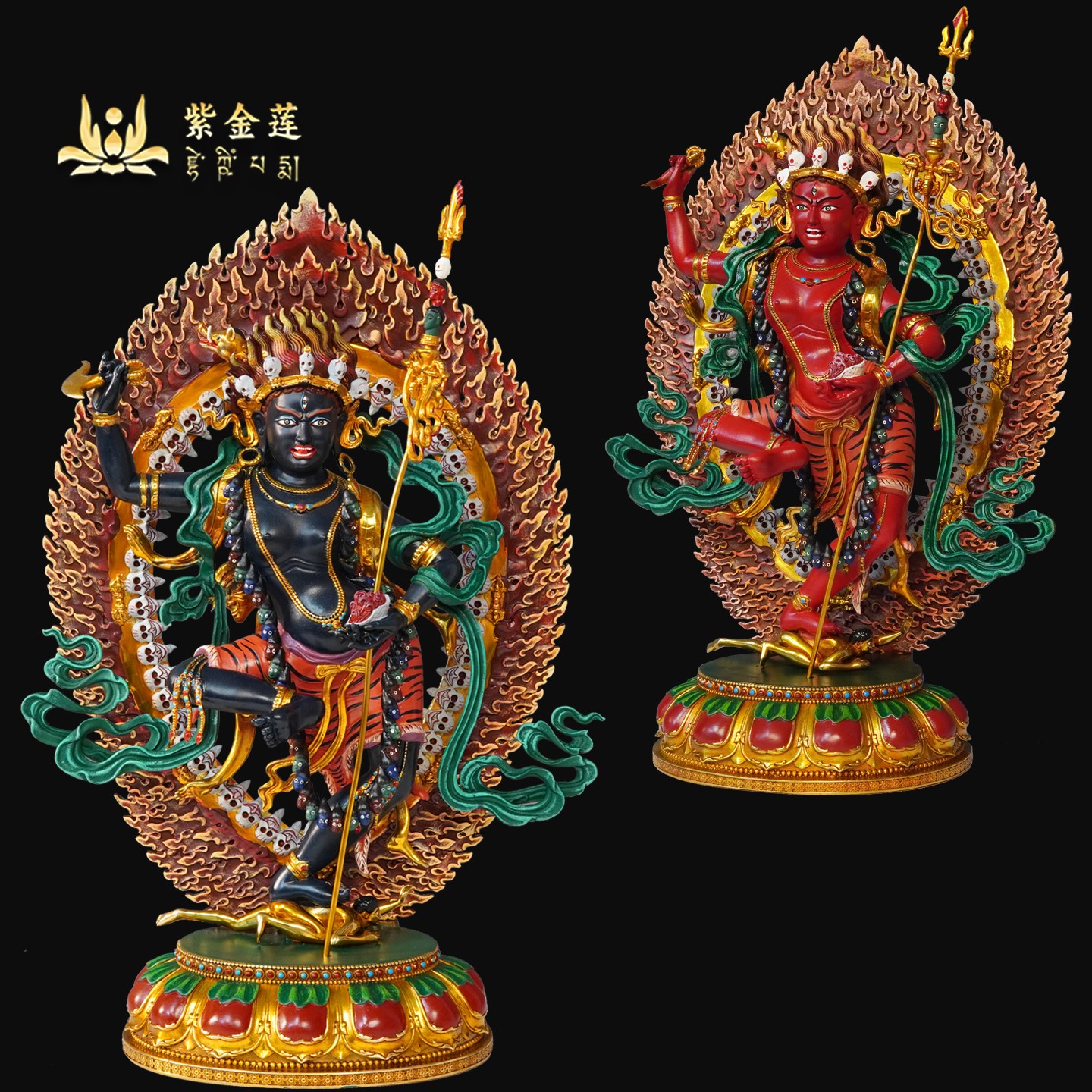 紫金莲尼泊尔西藏工艺彩绘忿怒f母金刚亥母纯铜手工錾刻摆件