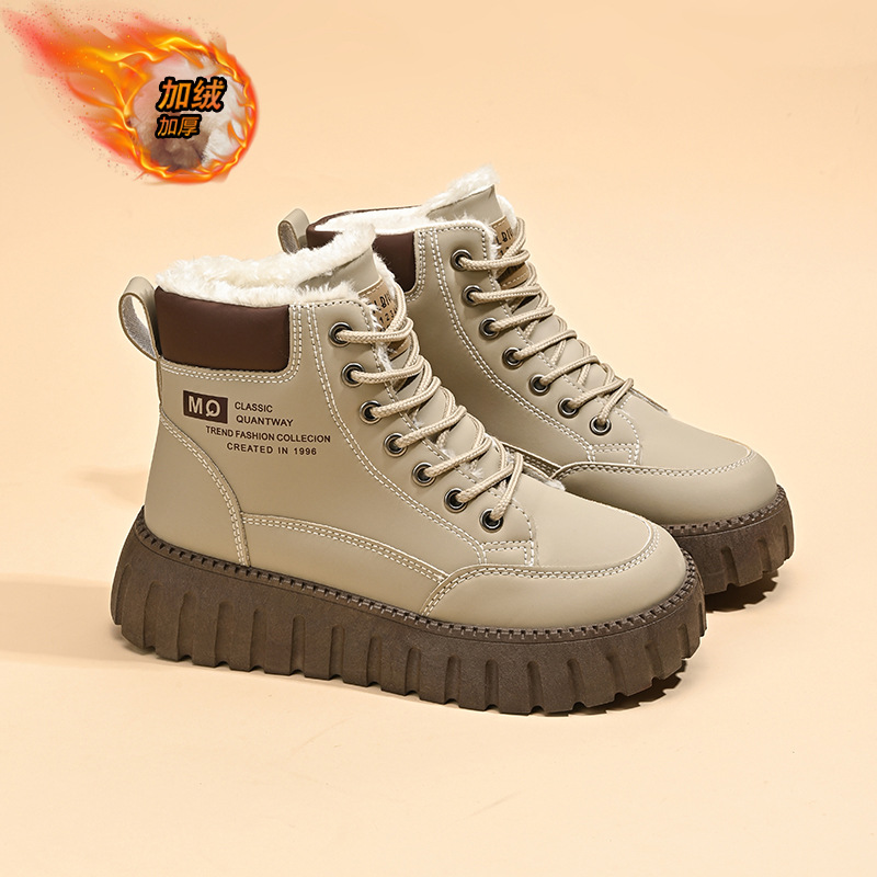 冬季加绒高帮马丁靴女韩版百搭加厚保暖棉鞋厚底短靴休闲雪地靴女