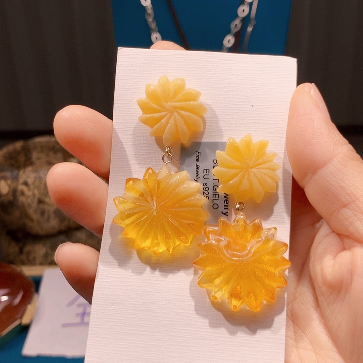 和***禾琥珀未镶嵌耳饰波兰设计款琥珀蜜蜡