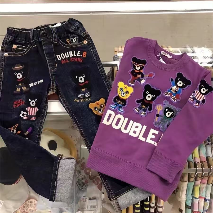 新款儿童原单系列黑熊全明星重工毛圈卫衣和全明星牛仔裤休闲长裤