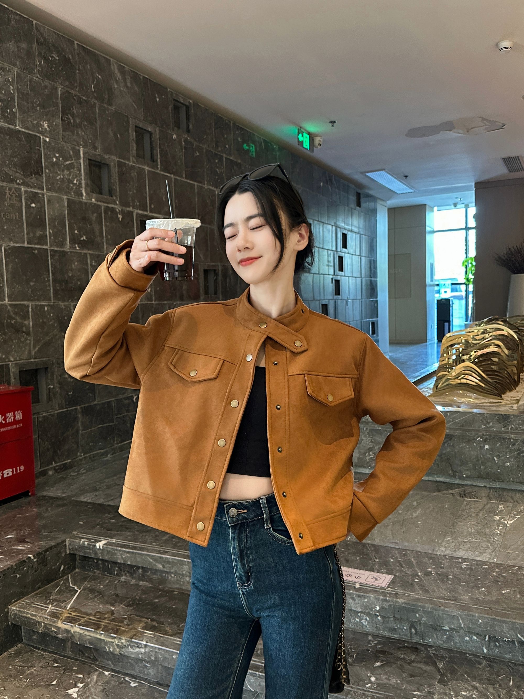 高定2025早秋新款麂皮绒短外套女时尚酷飒流行高级感显瘦夹克上衣