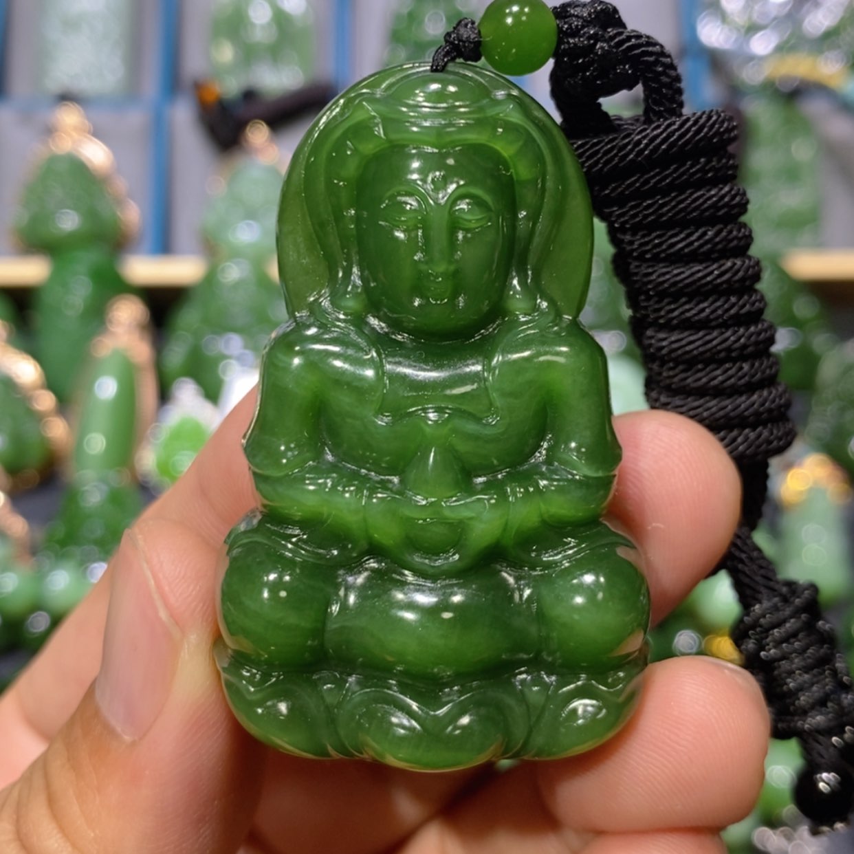 【闪购商品】和田玉吊坠(不含链)未镶嵌辣阳绿观音 54.5/12