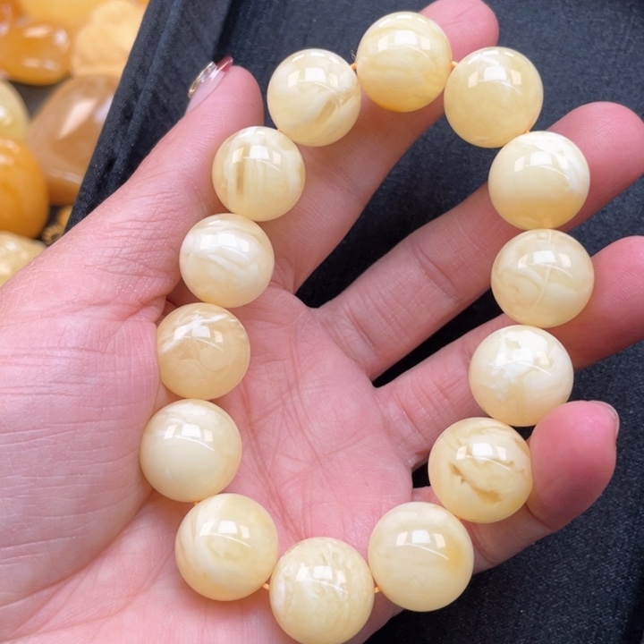 蜜蜡裸石未镶嵌雪*蜜蜡手串