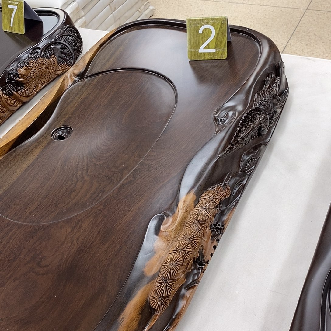 你***冉黑檀木边雕茶盘7743