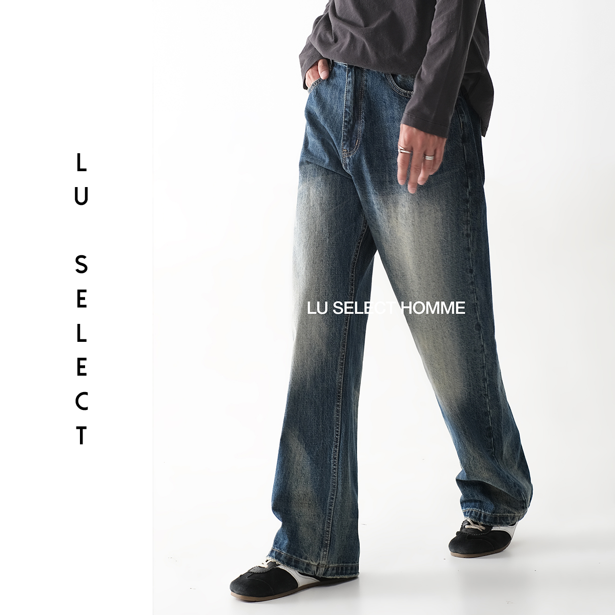 Lu SELECT 25AW【AC】13OZ全棉竹节纹理水洗直筒牛仔裤