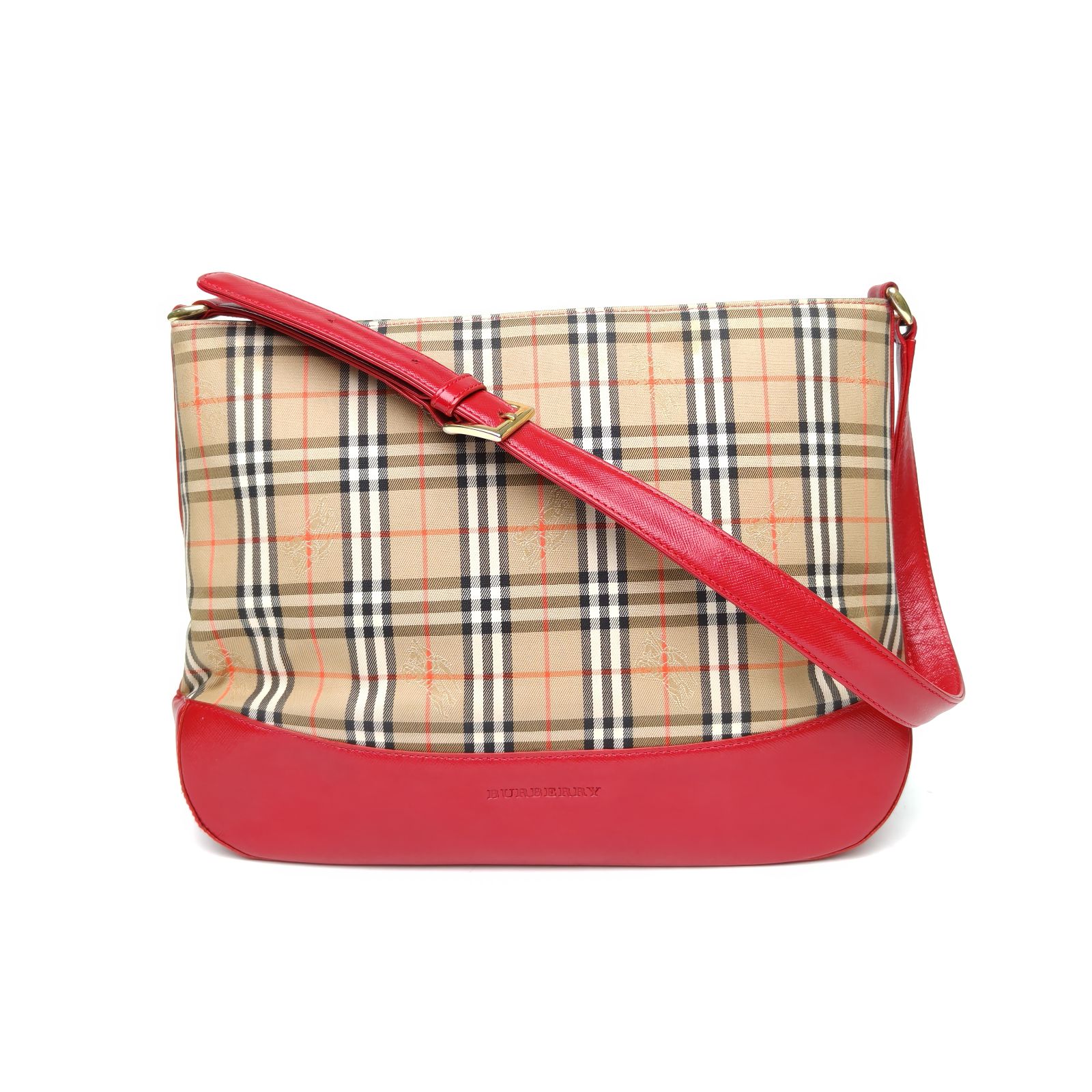 95新 BURBERRY/博柏利 【娇】拼色 皮革C 帆布 金扣 单肩包 826613