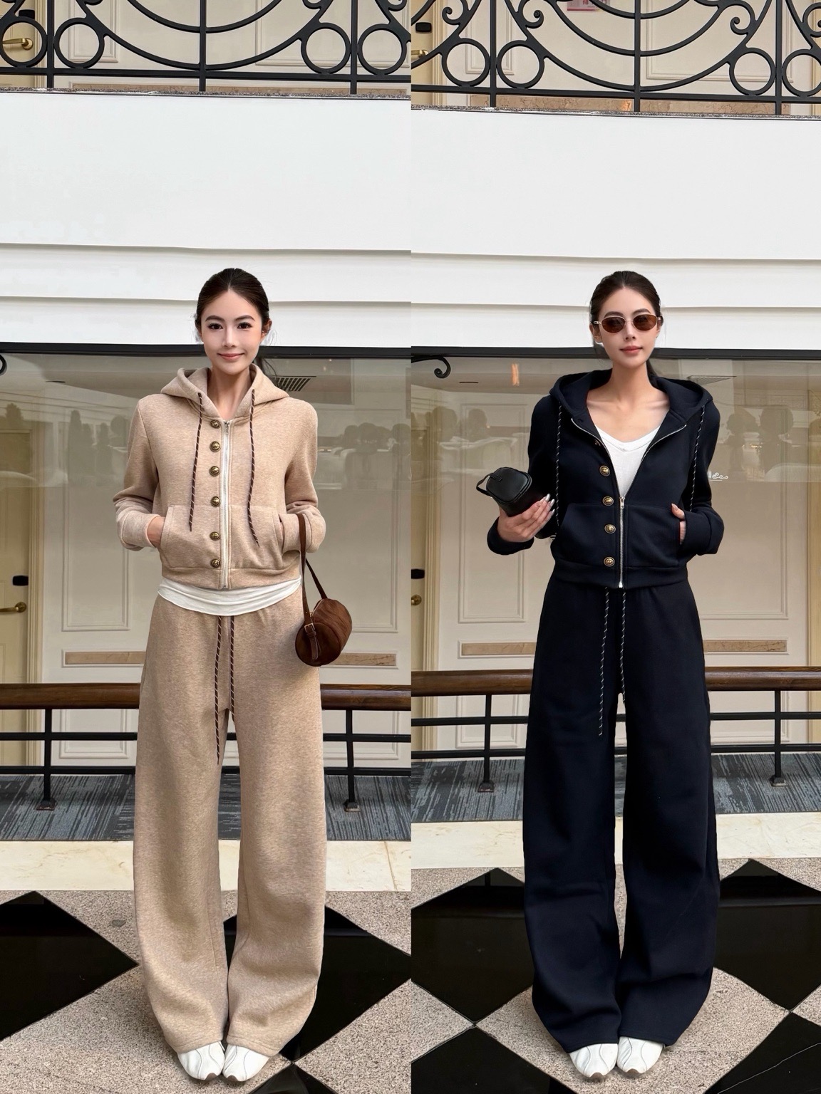 老钱风瑞丽风休闲风时尚套装秋冬加绒套装运动休闲裤时尚显瘦外套