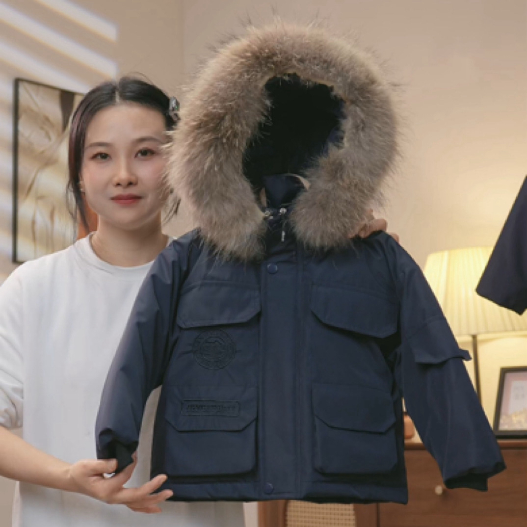 童装25冬季新款羽绒服男童女童韩版大毛领防风羽绒服工装派克外套