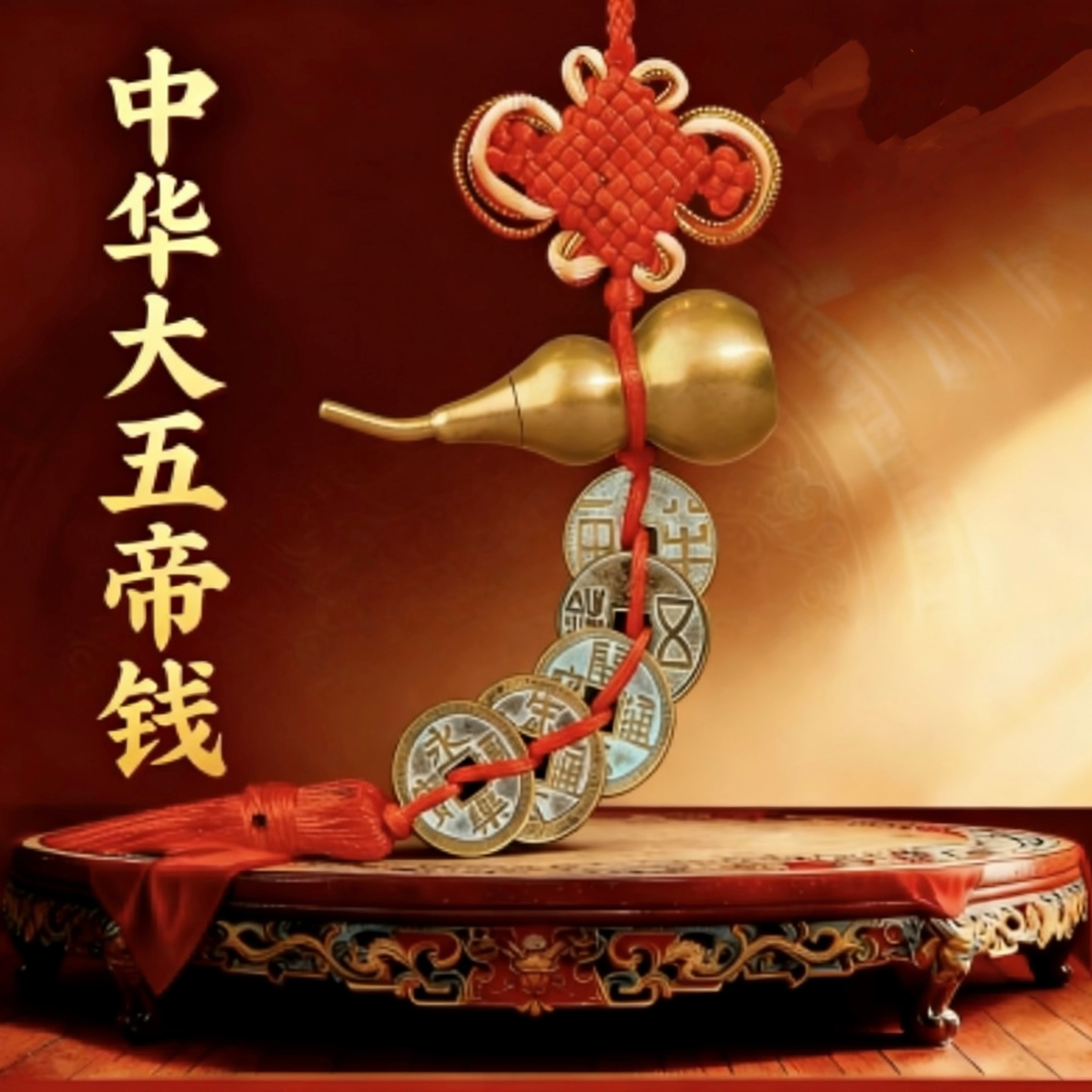 【大五帝钱挂件】现代工艺仿古秦半两汉五铢宋元永乐开门对装饰挂件