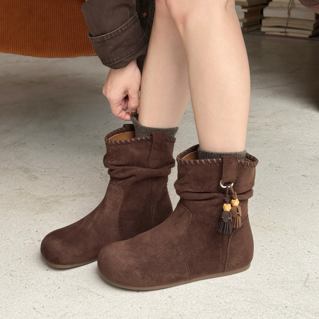 内增高复古堆堆靴女2025年新款小个子短靴波西米亚勃肯踝靴马丁靴