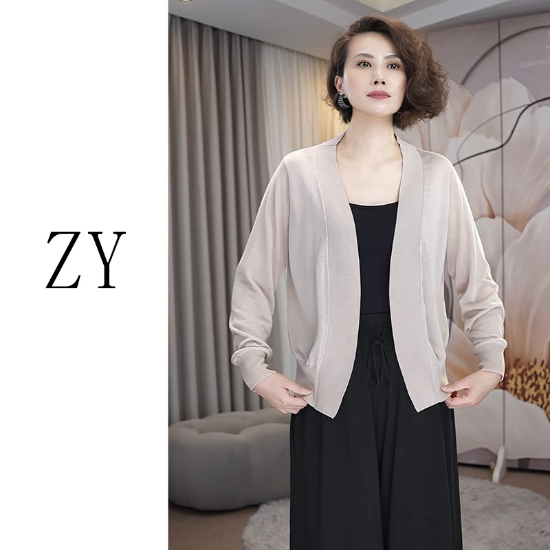 夏季超薄款韩版时尚短款百搭100%天丝气质针织长袖防晒开衫上衣