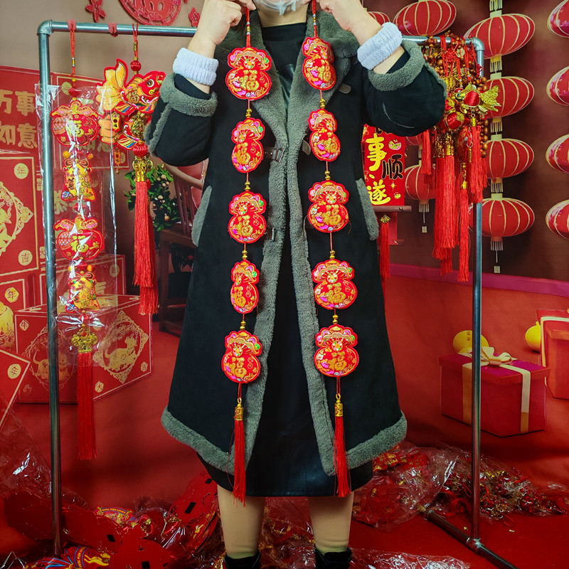 2串【五连串彩钱袋】节庆装饰刺绣挂串春节喜庆福气满满是灯笼挂饰