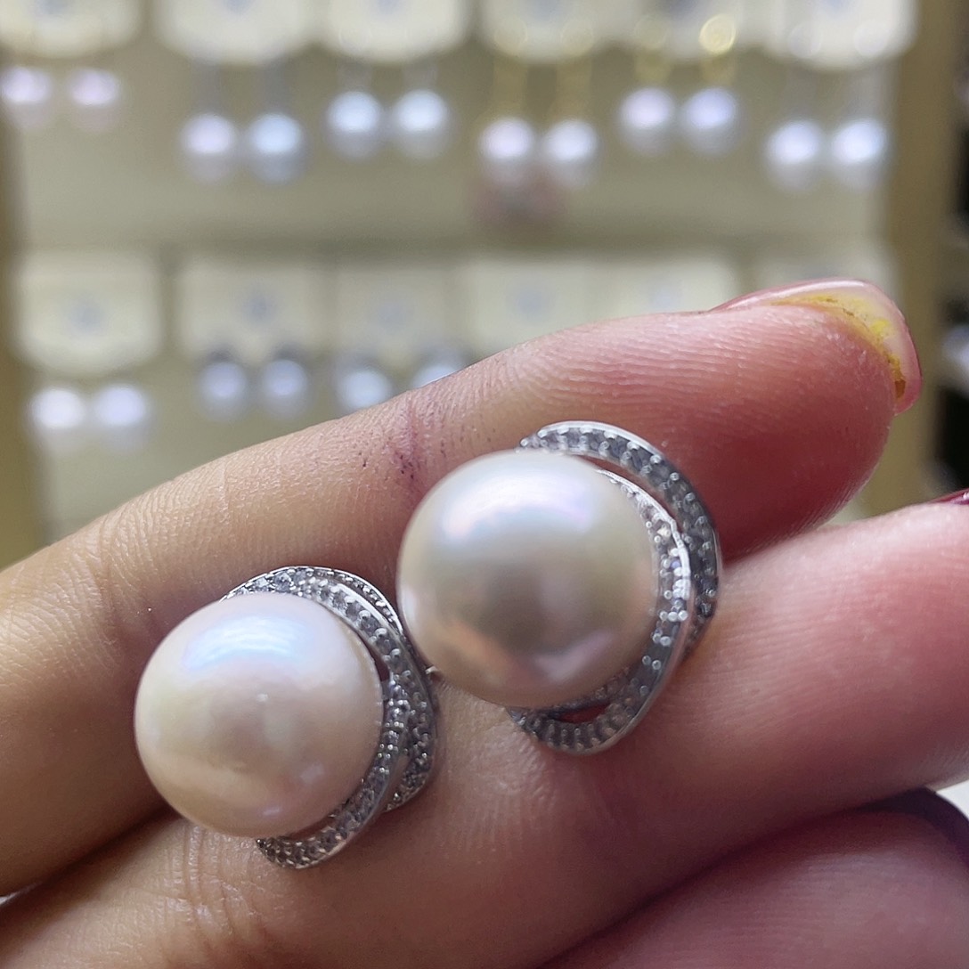 淡水珍珠耳饰银S925镶嵌