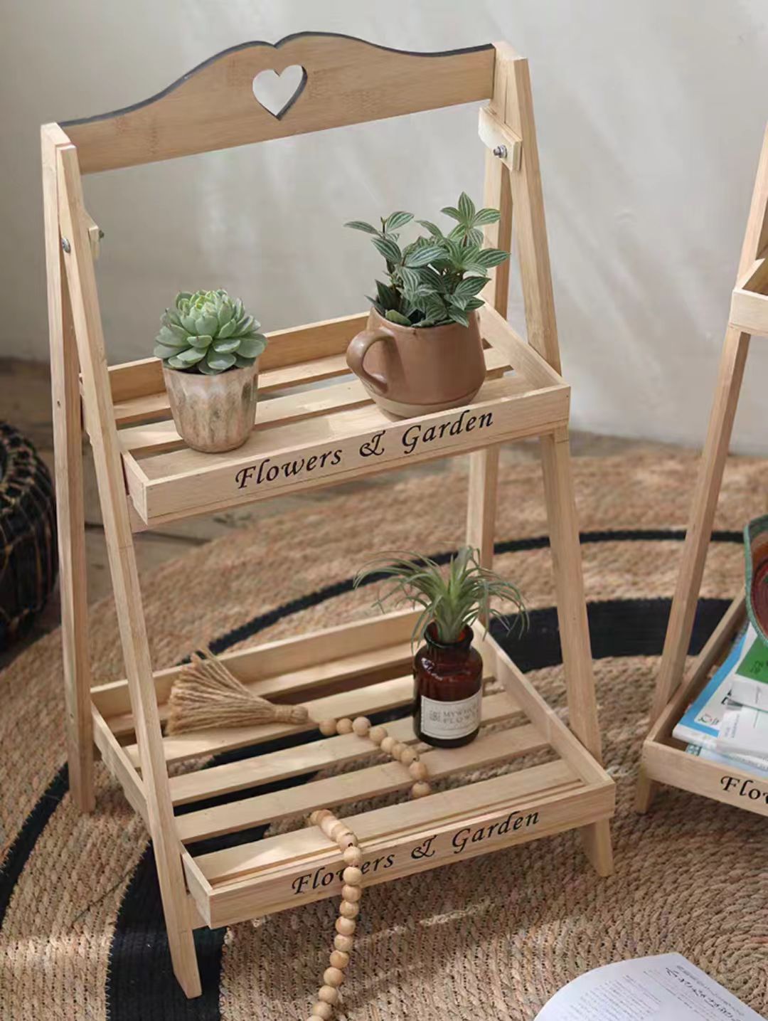 美式乡村风格实木多层折叠梯形花架用于阳台摆放多肉植物