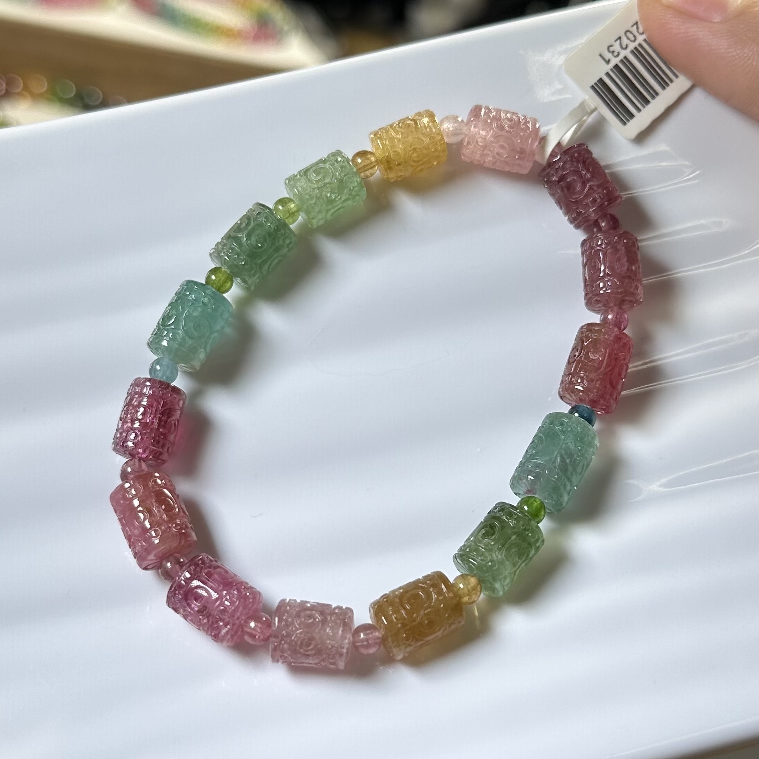 碧玺彩虹色系艳丽色回纹珠碧玺手链8.3mm