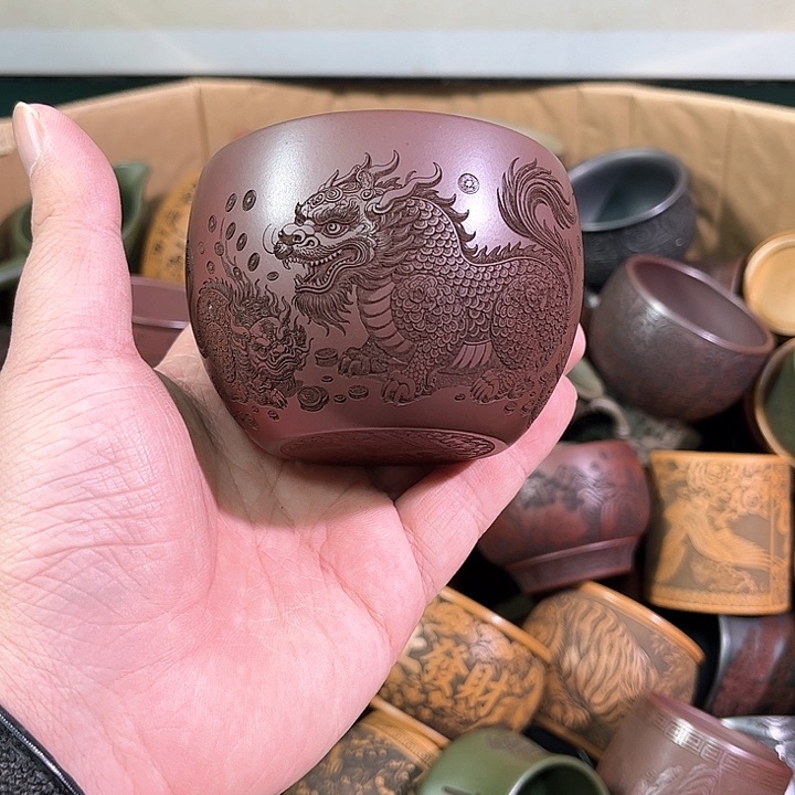 茶杯绿泥全手工紫砂主人杯