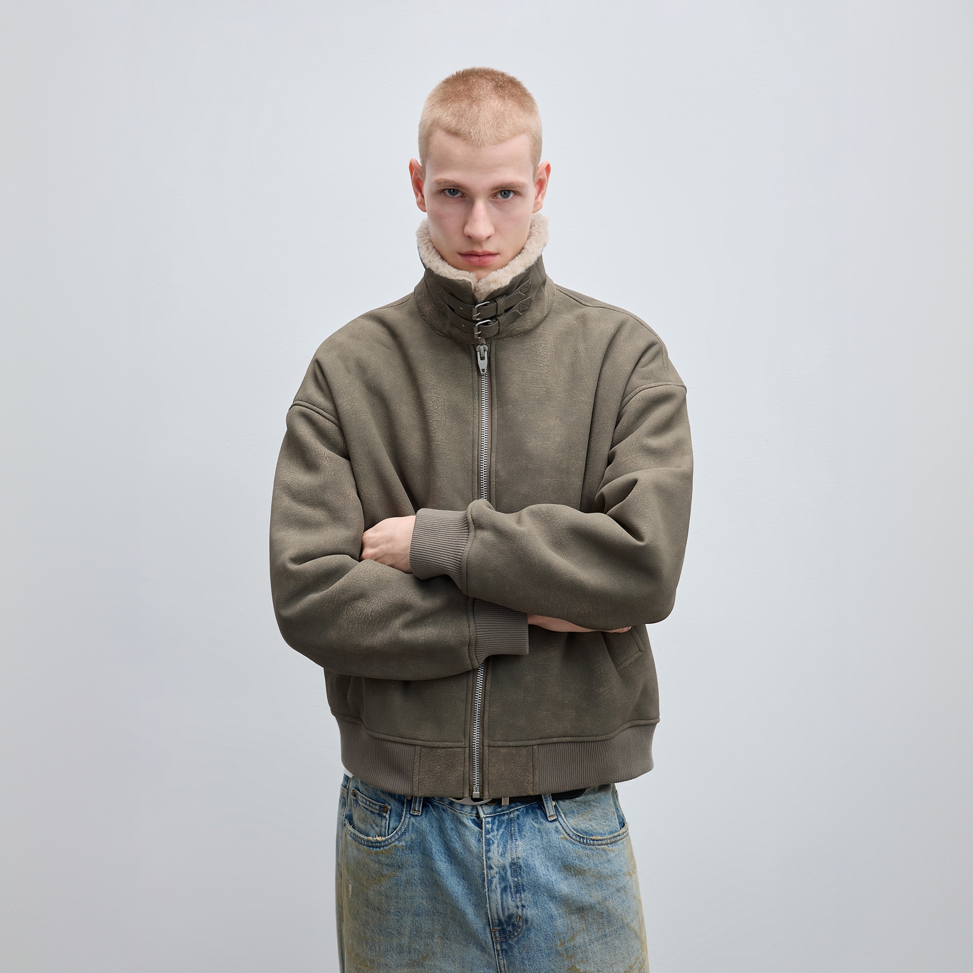 CHINISM赤尘 宽松落肩仿麂皮夹克男冬季新款外套1045-YS