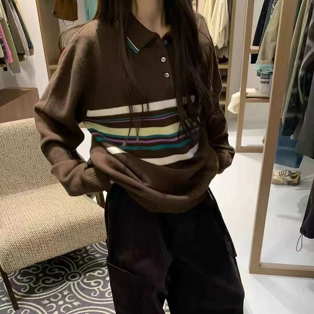 秋冬款条纹翻领毛衣8978