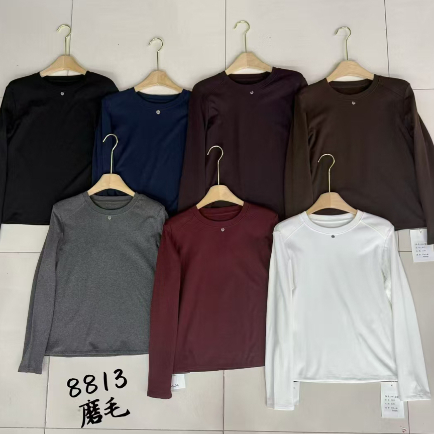 2025圆领厚款磨毛长袖纯色T恤8813
