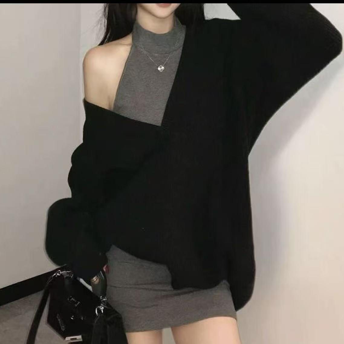 （羞羞大码）秋冬纯欲风辣妹背心搭配包臀短裙套装1733 