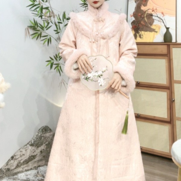 花享悦2024年冬季新中式毛呢复古气质大衣重磅国风女装外套(9863)