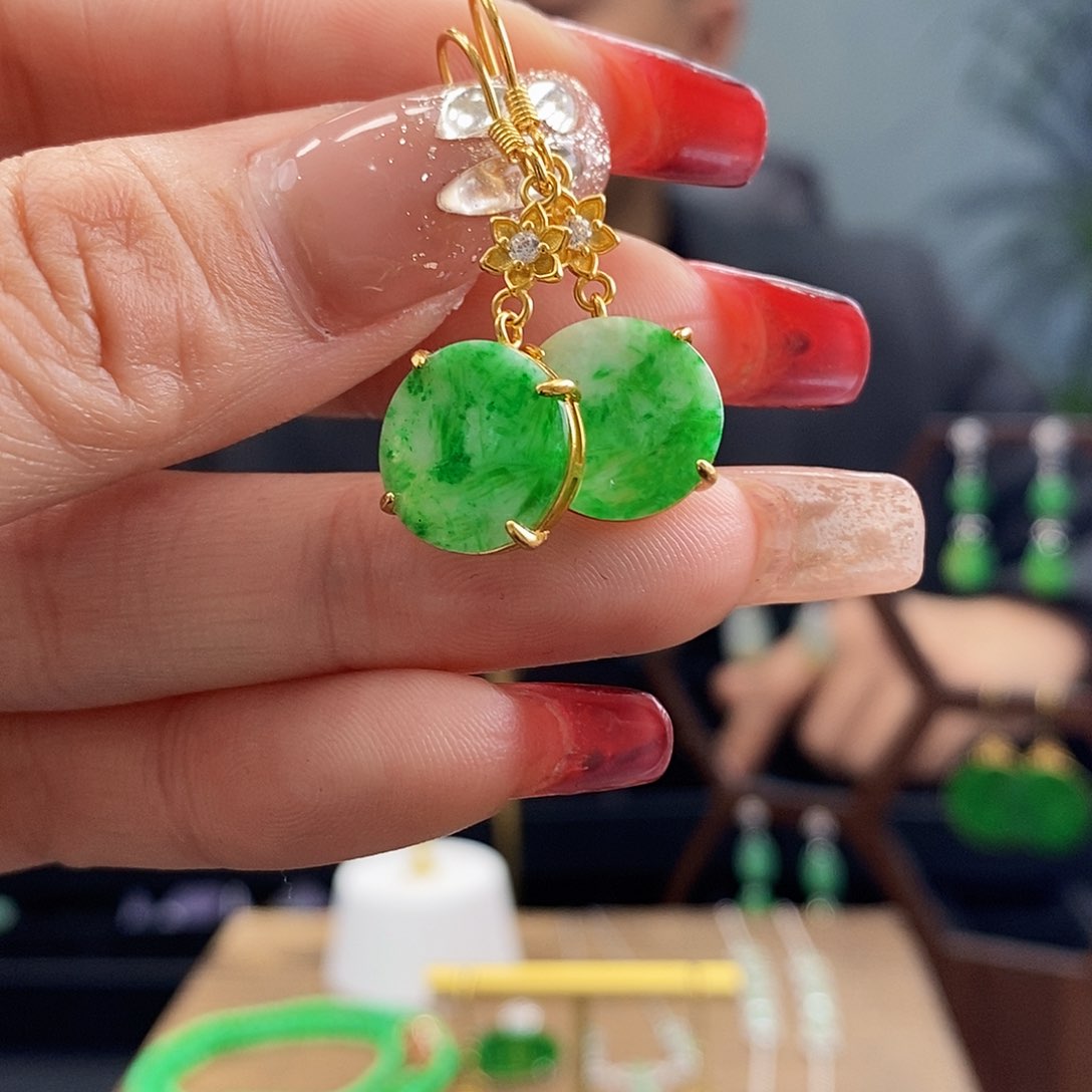 翡翠耳饰银S925镶嵌翡翠