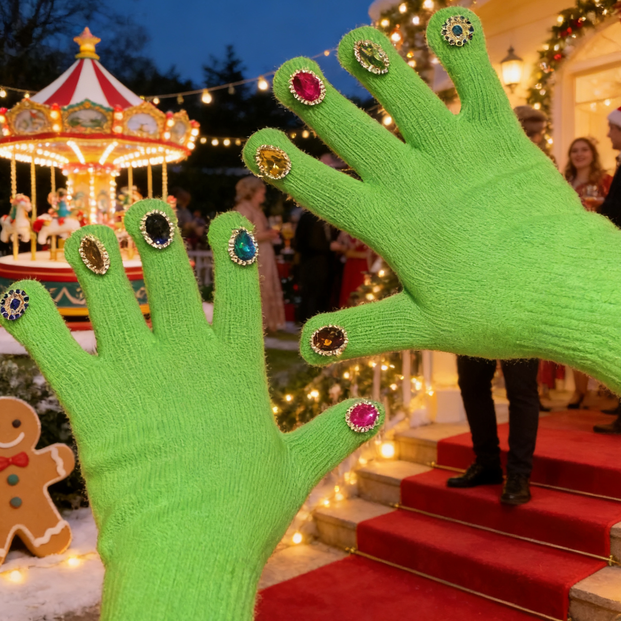 彩色水钻针织保暖手套女秋冬2025新款防风保暖学生骑行防寒可触屏