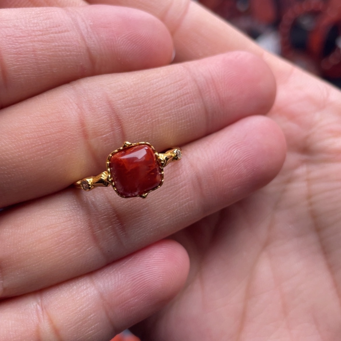 【闪购商品】银S925镶嵌方糖戒指南红玛瑙