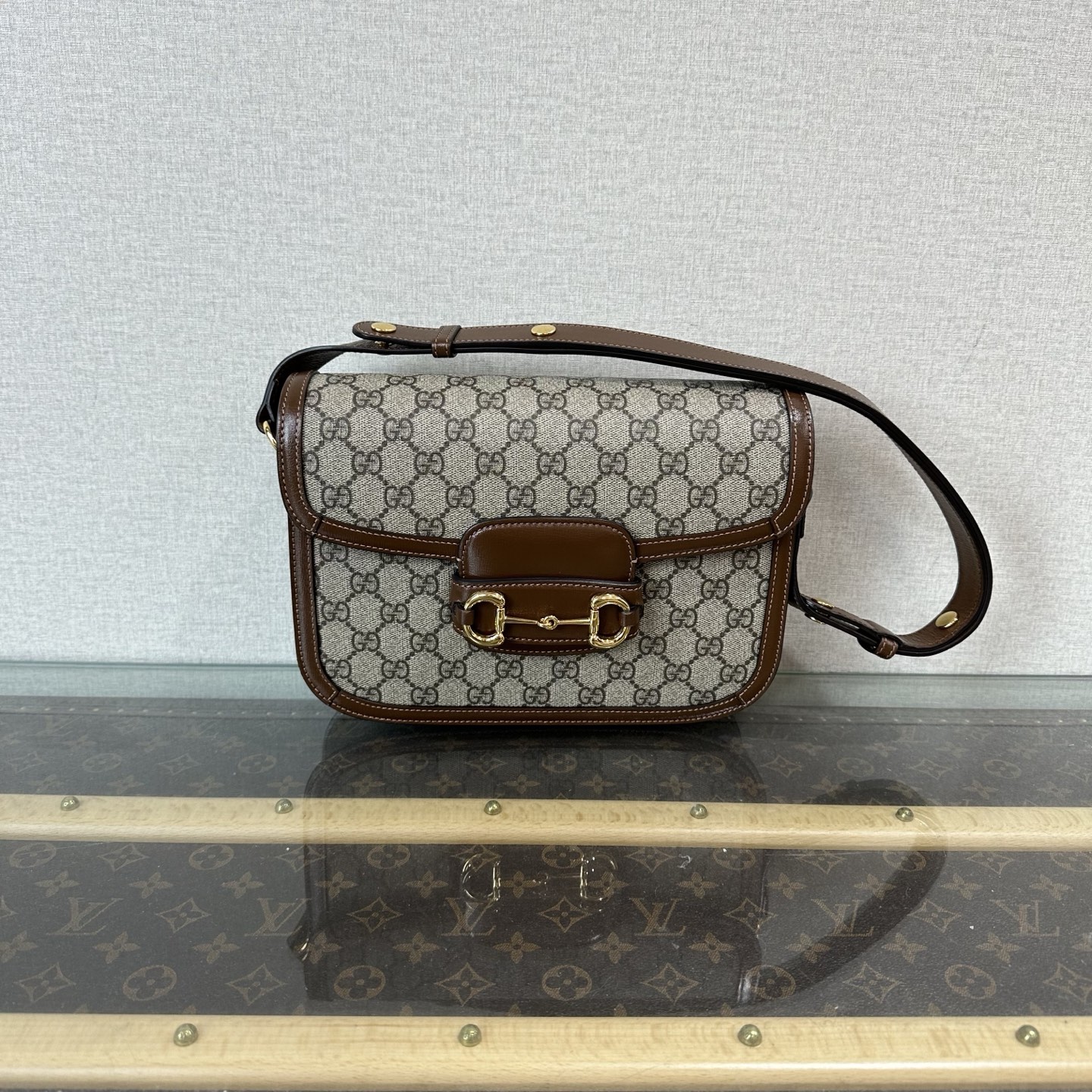 95新 GUCCI/古驰 老花中号1955马鞍包单肩腋下包 16589