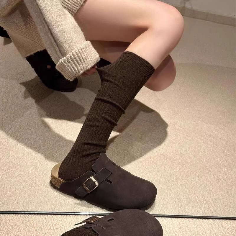 纯色简约小腿袜女日系堆堆袜秋冬学院风jk长筒袜咖色美拉德袜子