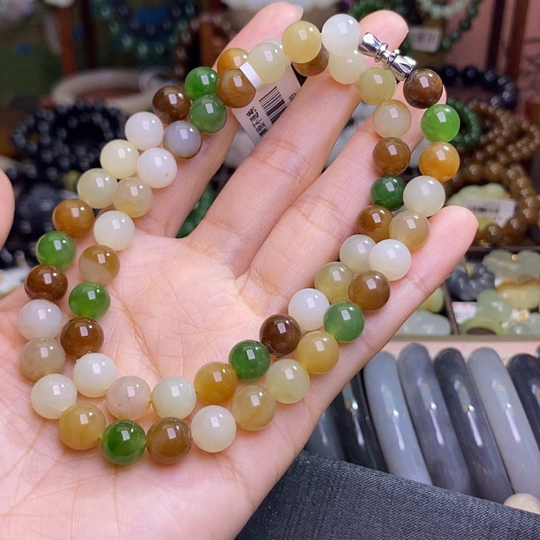 和田玉未镶嵌颈饰糖果糖豆多宝项链约8.5