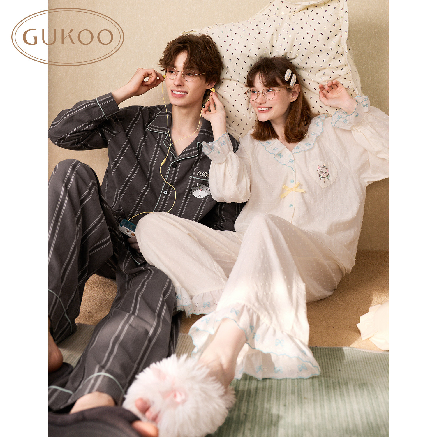 Gukoo/果壳情侣睡衣女春秋迪士尼联名2026新款纯棉男家居服套装C