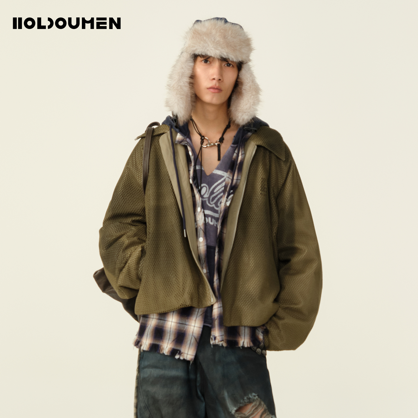 Holdoumen25秋季买手系列网眼廓形夹克外套