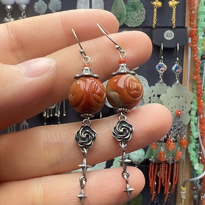 翡翠银S925镶嵌耳饰