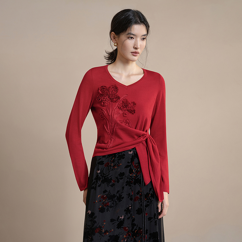 生活在左绣花毛织上衣优雅多色百搭不规则设计2026早春新款针织衫