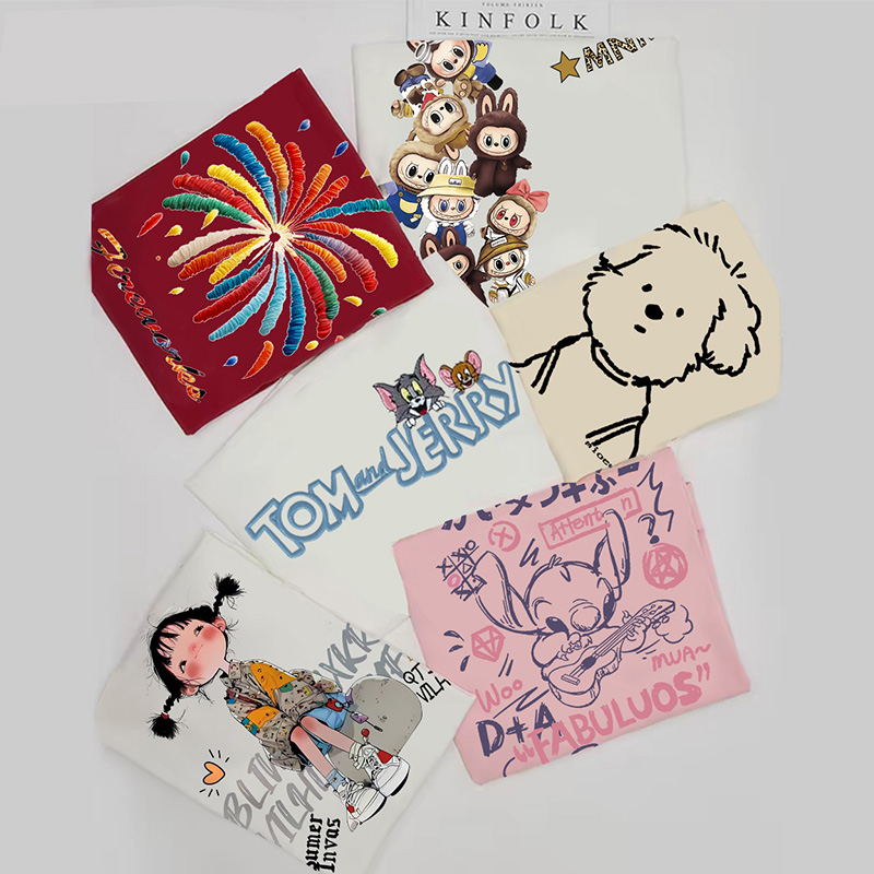 【101-214】男女同款夏季纯棉女装时尚高级感休闲短袖t恤新款印花新