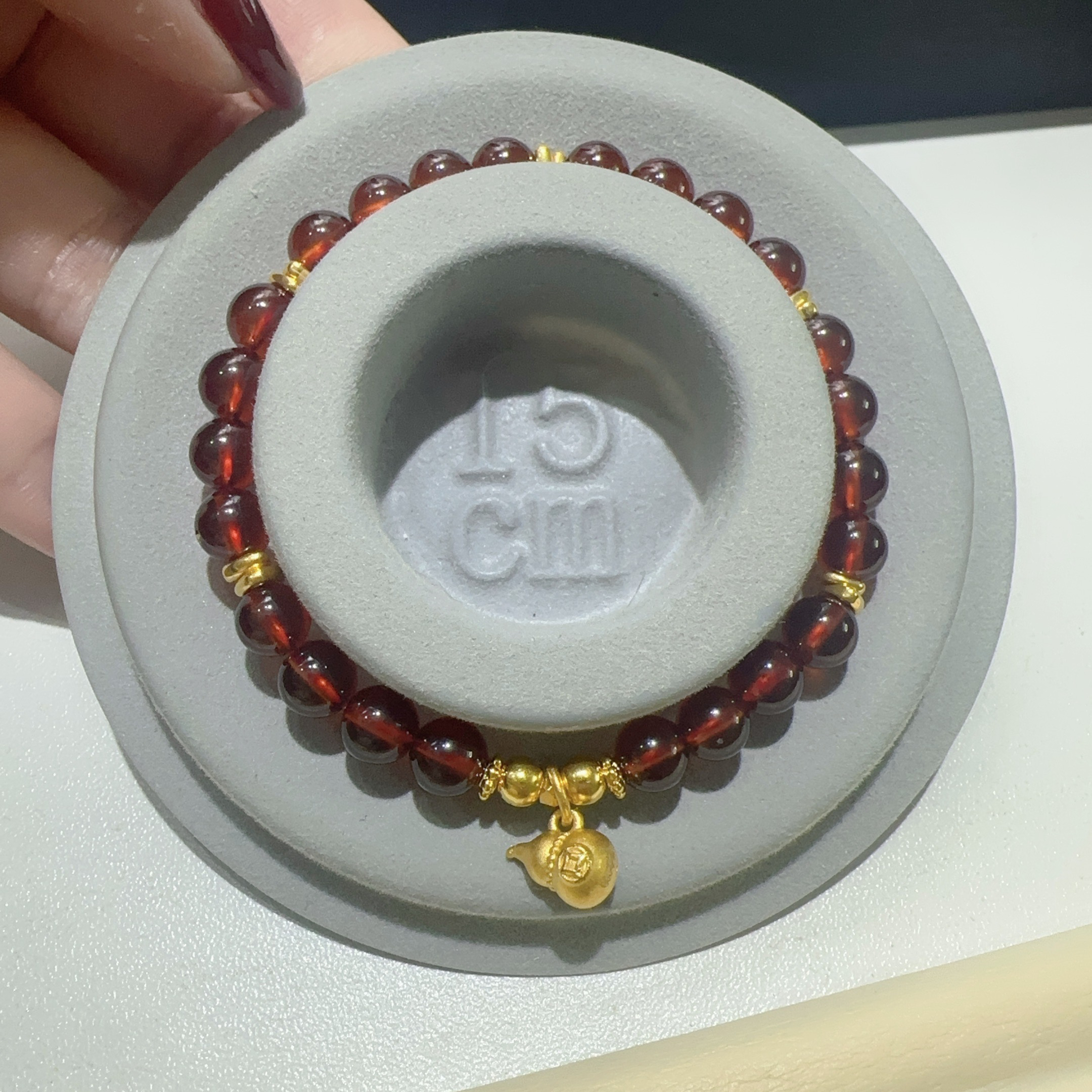 天然石榴石足金999葫芦金珠隔片手链