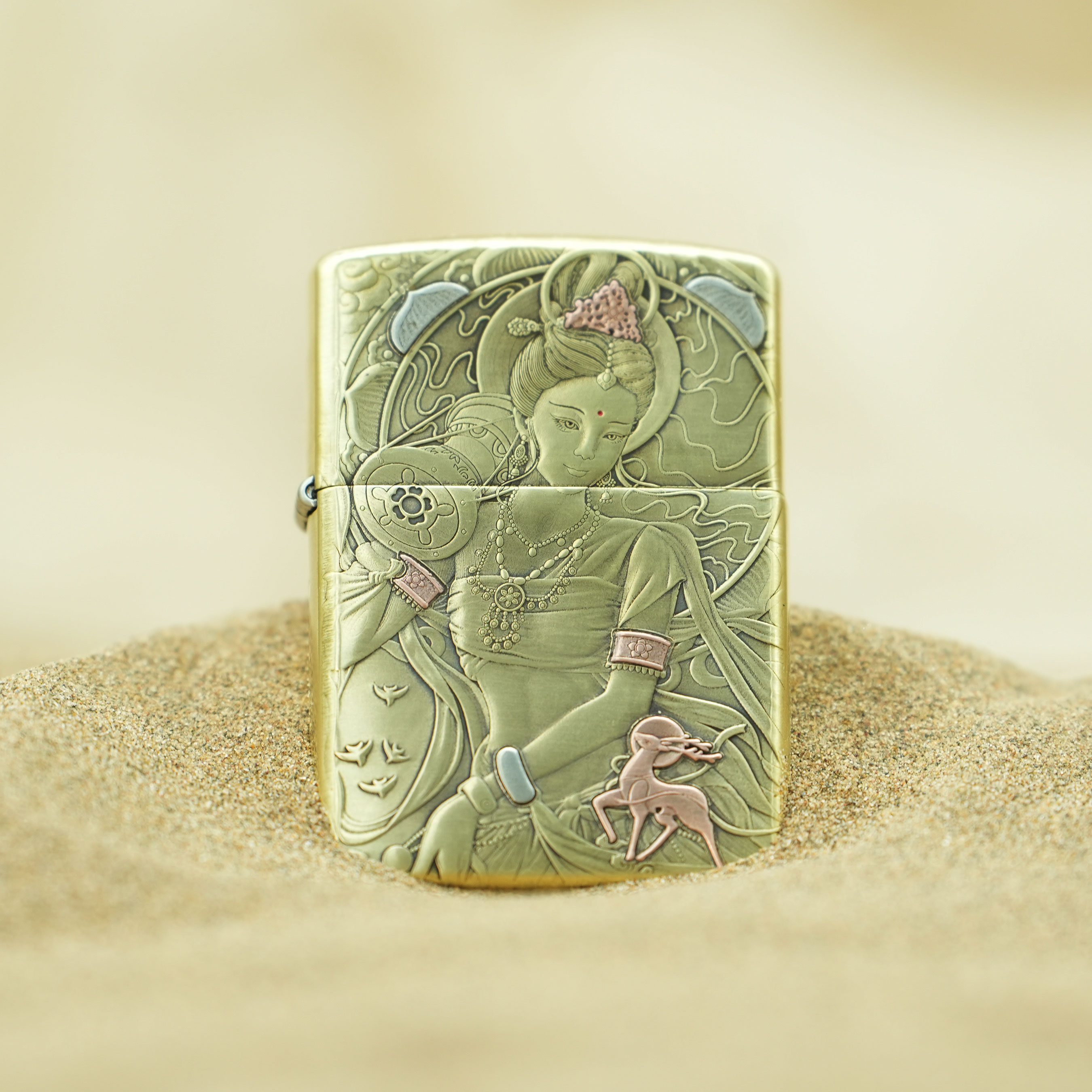 ZIPPO/之宝敦煌飞天纯铜盔甲紫铜镶嵌官方正品打火机防风DYJ1
