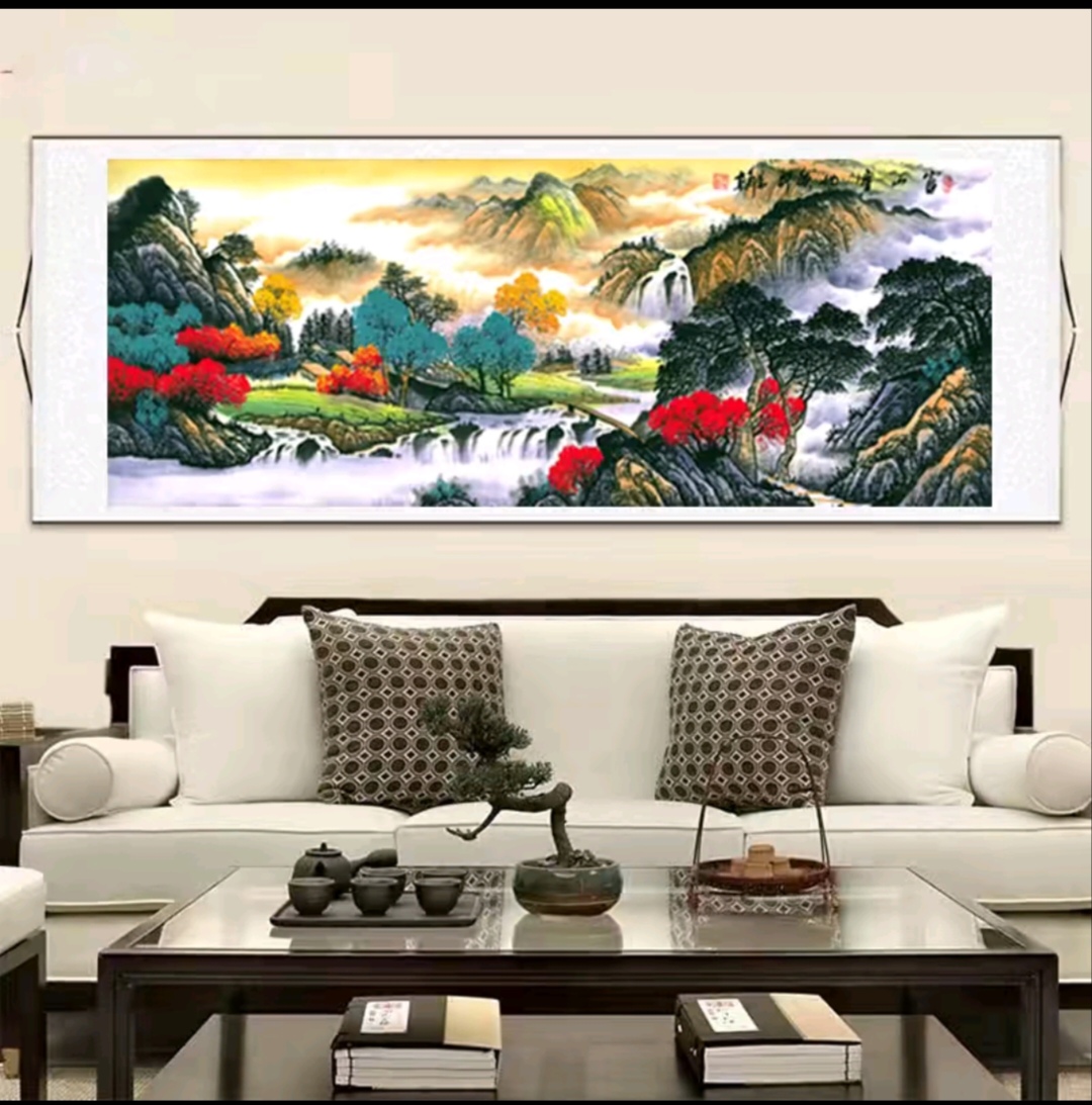 360*80《富山宝地》横幅客厅装饰画