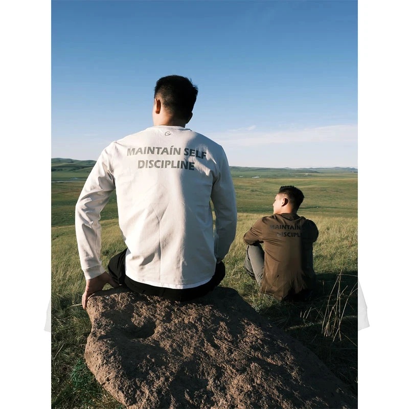 100%纯棉秋季重磅纯棉长袖T恤圆领潮流印花时尚秋季宽松运动打底t