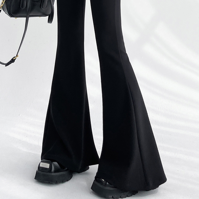黑色微喇西装裤女春季新款高腰显瘦垂感喇叭裤加长马蹄休闲拖地裤